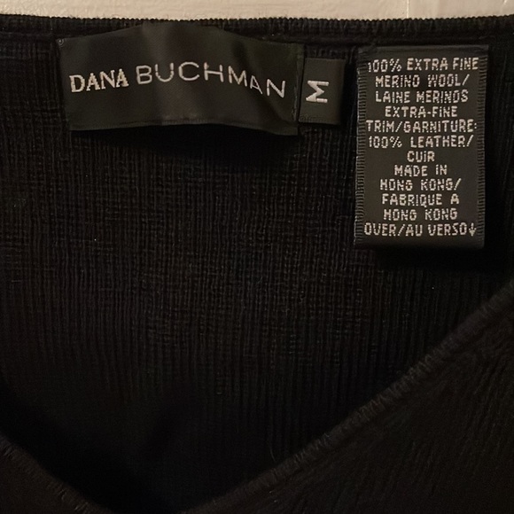 Dana Buchman Black Wool Top with Quilted Leather Accents - Picture 3 of 7